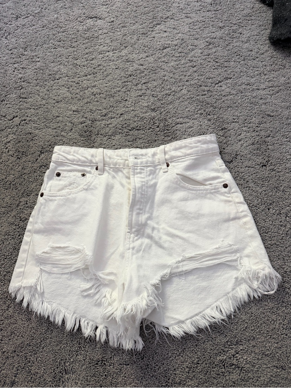 Zara White Distressed High-Rise Denim Shorts